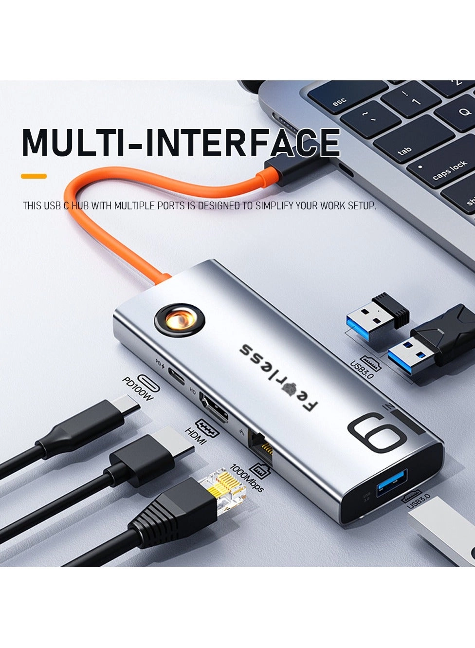 6 in 1 Docking Station - 100W PD 4K30Hz HDMI Gigabit Ethernet