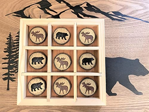 Tic Tac Toe - Rustic Wood Cut Log Bear and Moose Prints