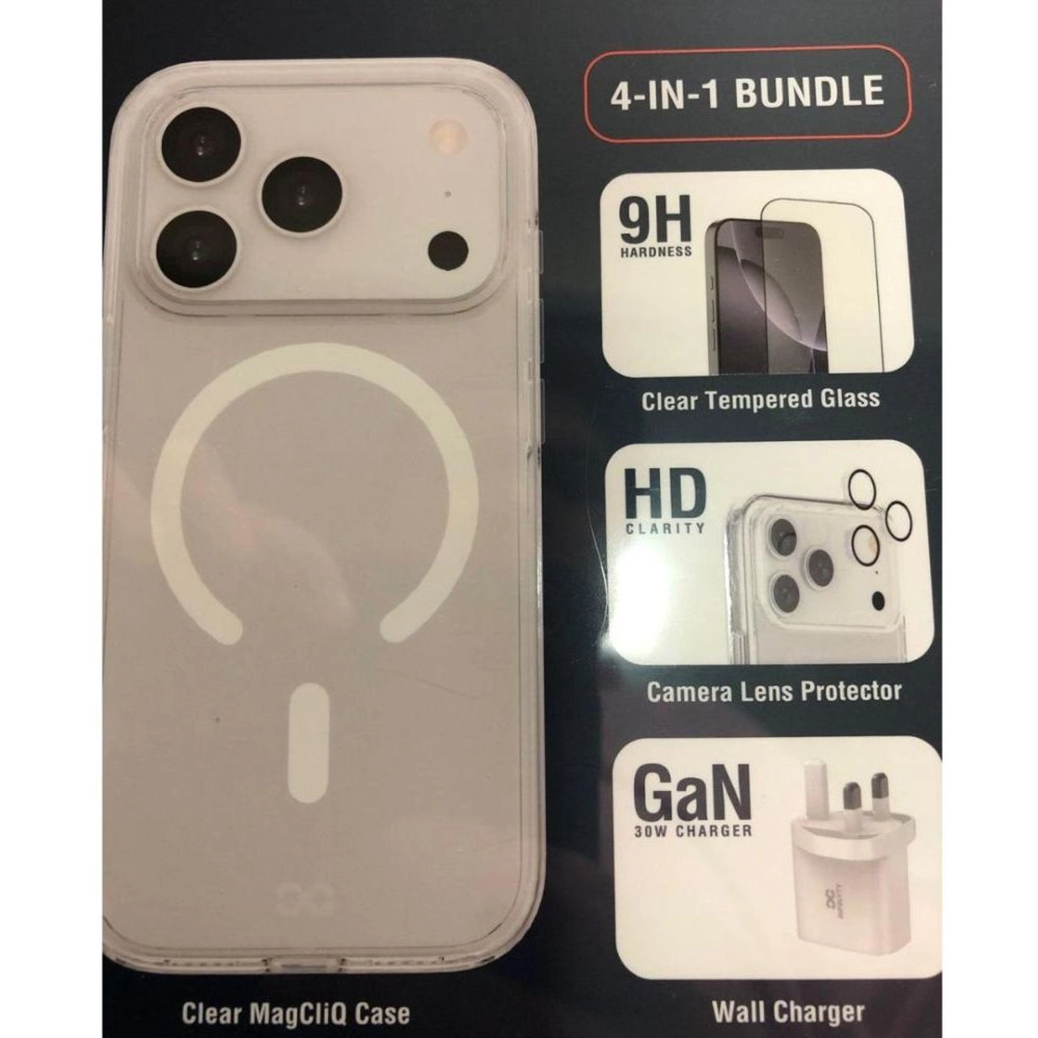 INFINYTY Clear Case - Clear + Screen Protector - Tempered Glass + Lens Protector - Tempered Glass + Charger for iPhone 17 Pro Max