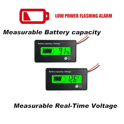 Battery Meter - 12-84V With Alarm Green