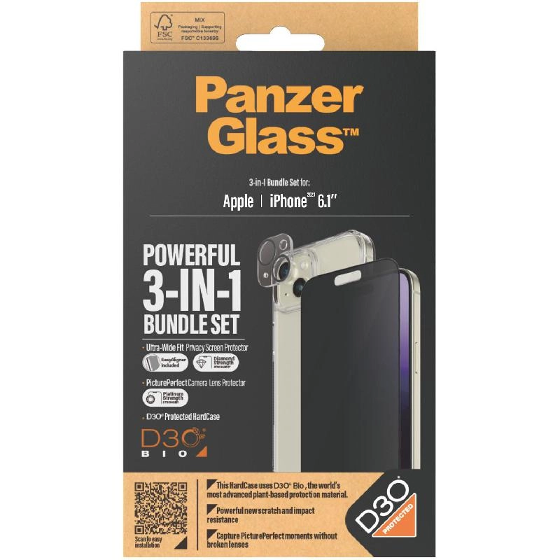 Privacy 3-in-1 Hard Case + Privacy Tempered Glass + Camera Lens Protector Case for iPhone 14