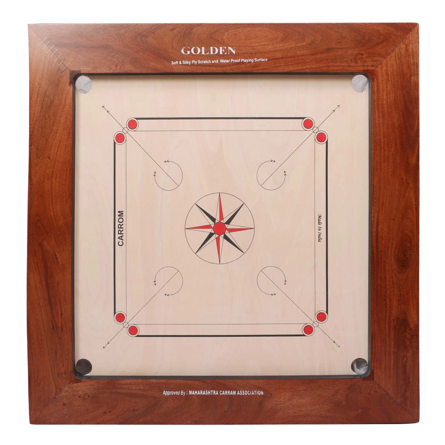 KD Sports Golden Carrom Board - 32mm Coins Striker & Cover