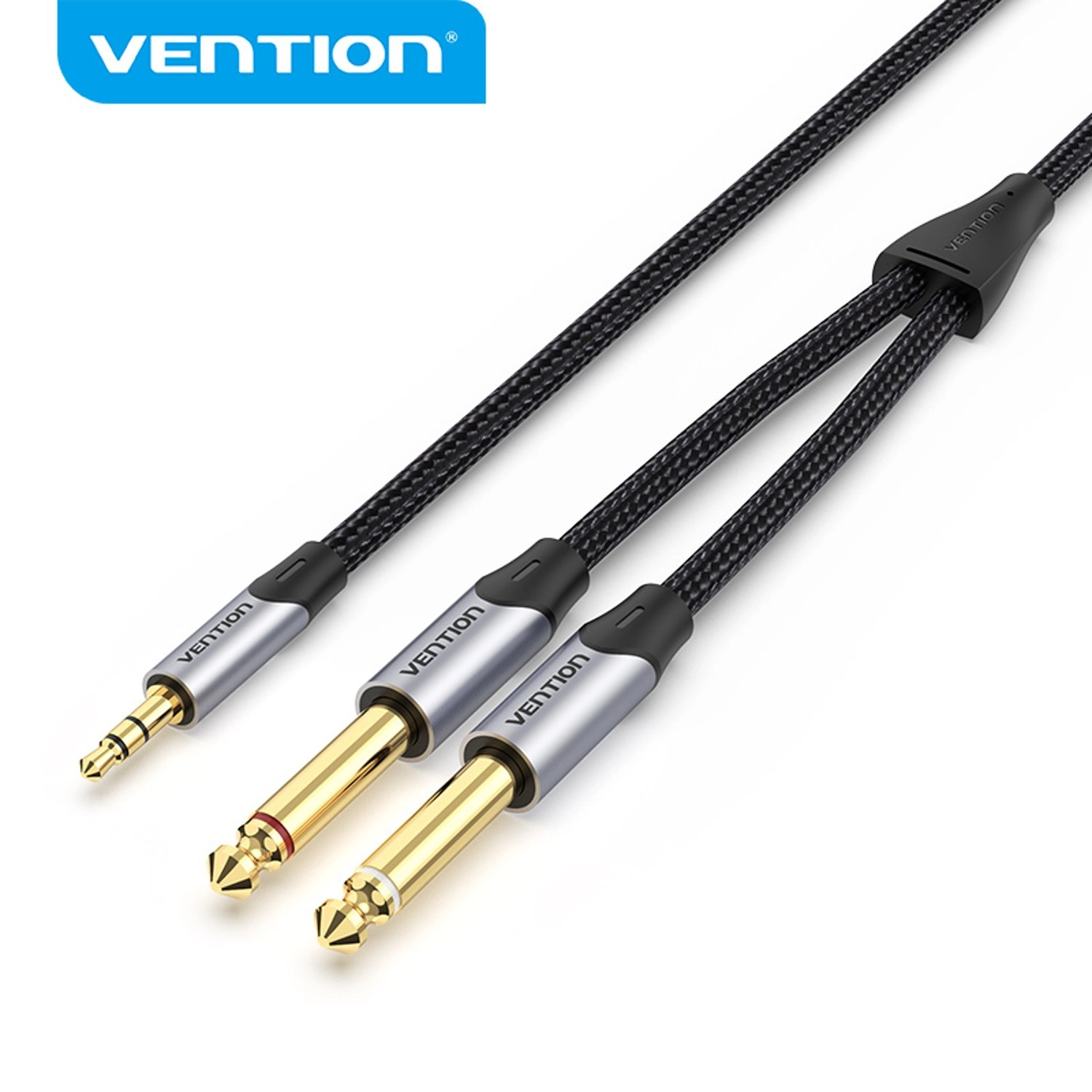 Cotton Braided 3.5mm Male to 2*6.5mm Male Audio Cable - 5 m