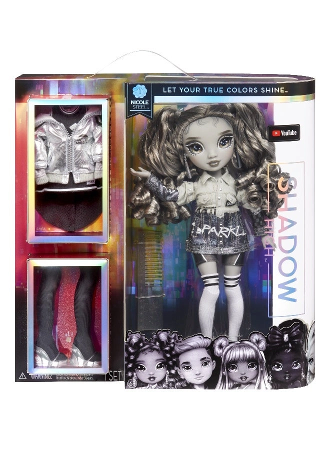 Rainbow High Nicole Steel Fashion Doll - 11 inch Grayscale 2 Titanium Designer Outfits Ages 6+