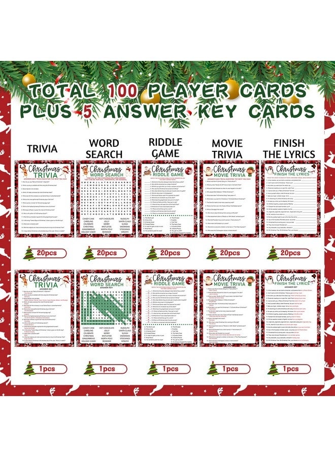 Christmas Trivia Games Question and Answer Cards - 100Pcs