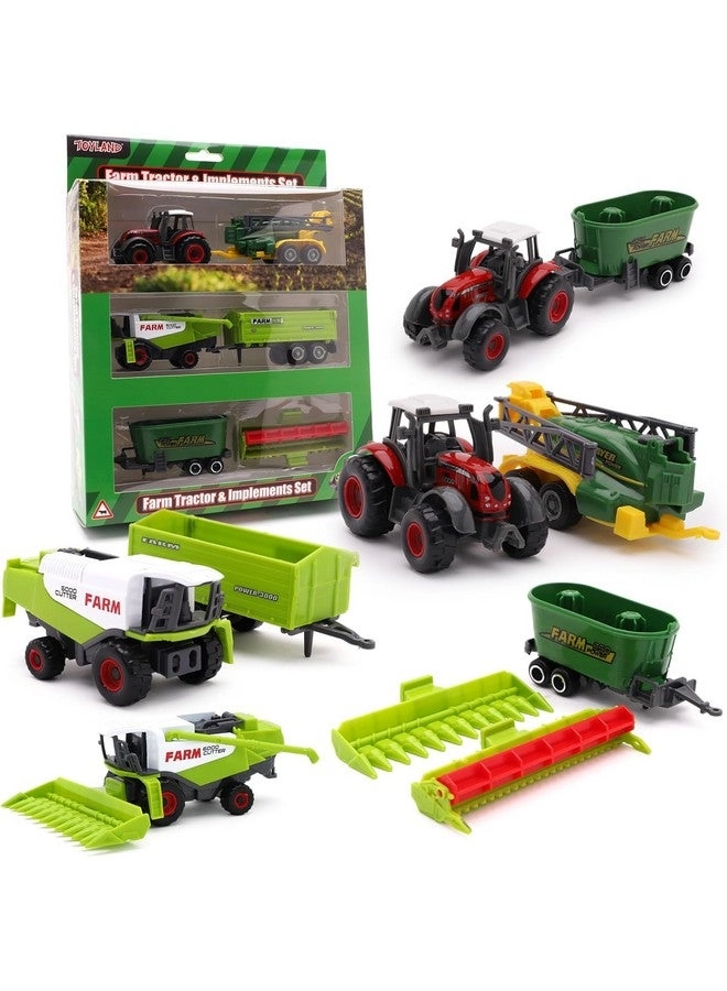Toyland Farm Tractor & Implements Set - Approx. 5cm 6pcs
