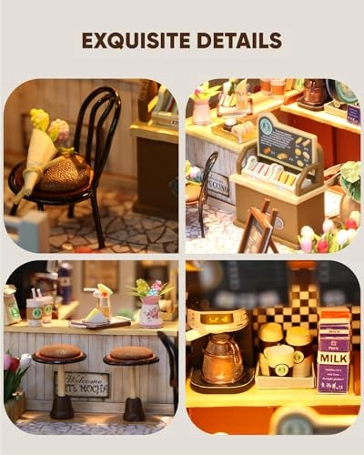 Miniature Coffee Shop Dollhouse Kit Gift Set