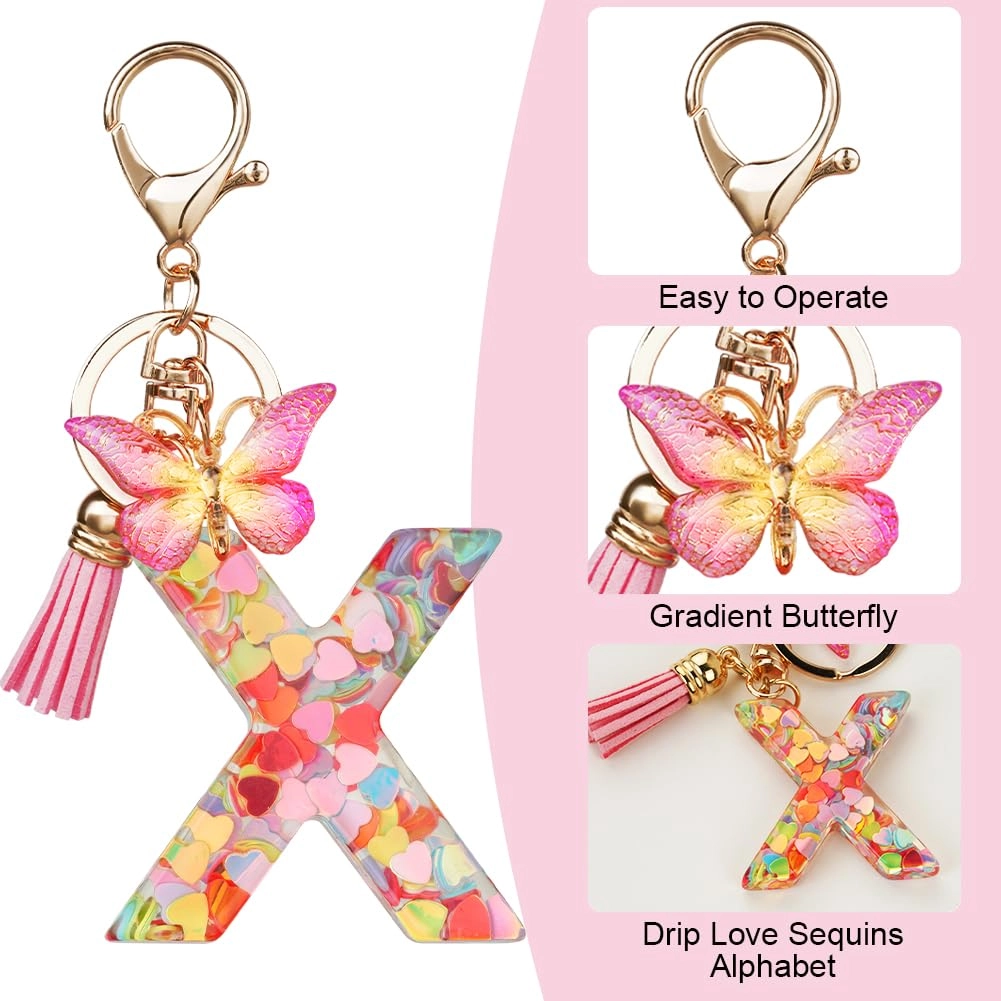 Initial Letter Keychain - Butterfly