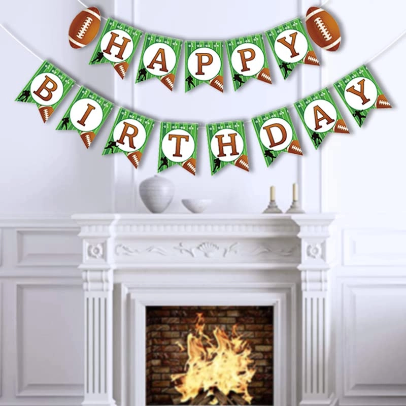 Football Birthday Banner - 13 paper flag sign football birthday party