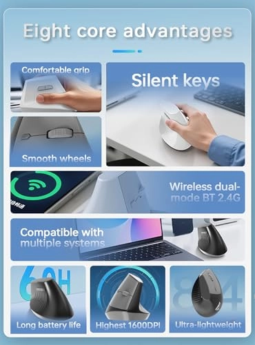 Ergonomic Wireless Mouse - Bluetooth USB