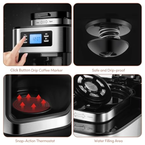 Drip Coffee Machine - 1 L Built-in Grinder