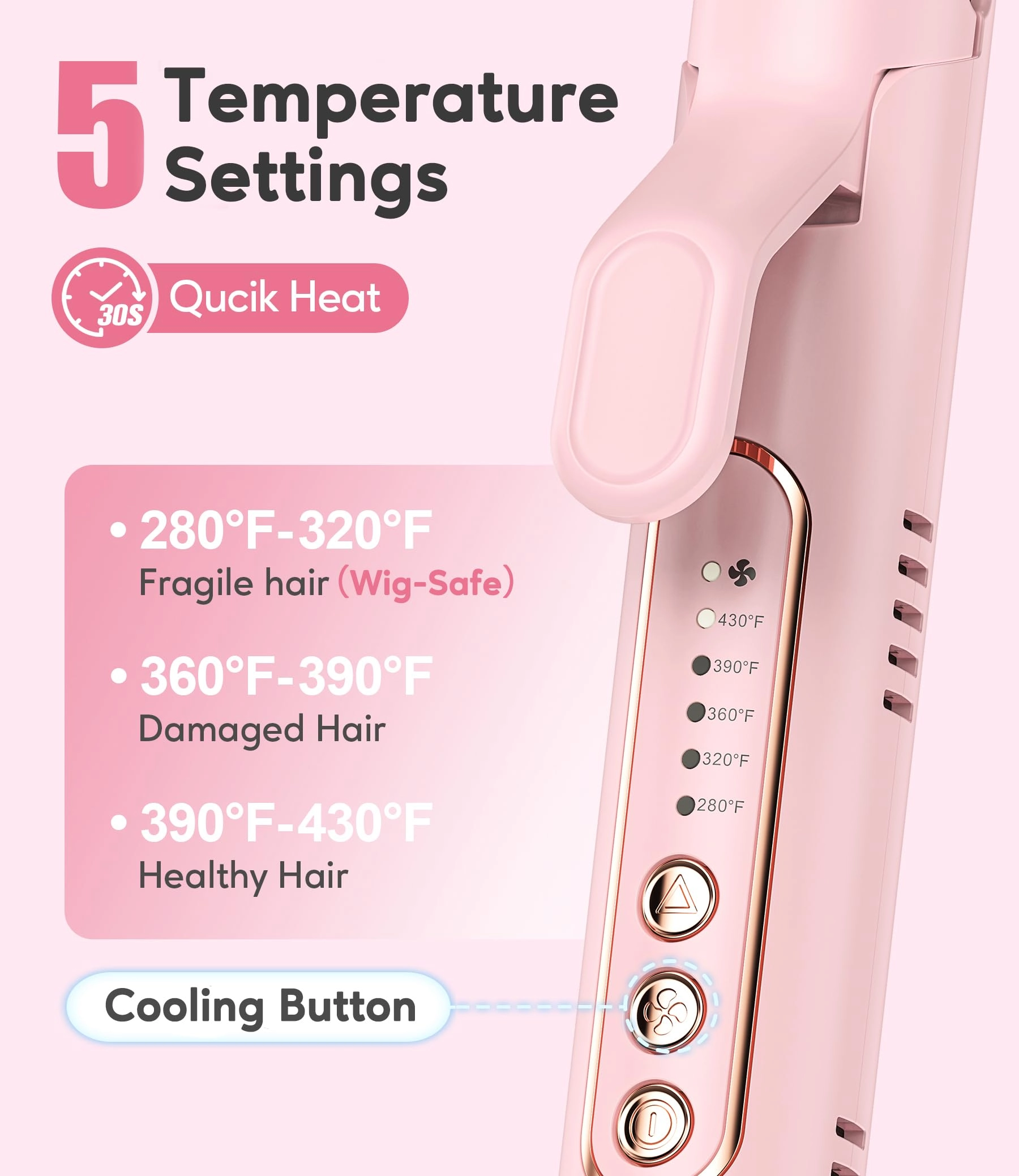 Chill Set Soft-Air Curling Iron - 2-in-1 Pink 280–430°F
