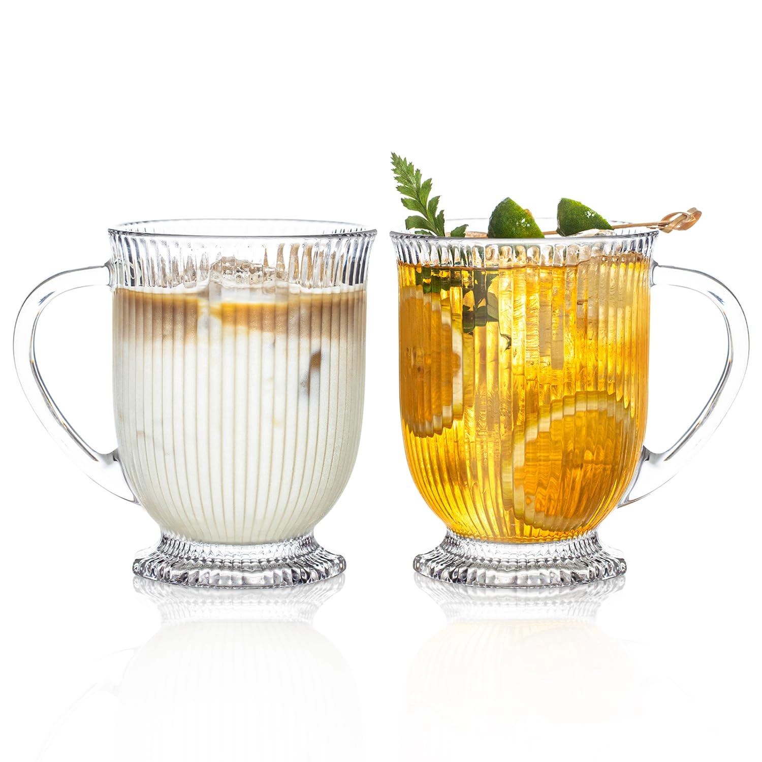 kemorela Ribbed Glass Coffee Mug - 2 pcs