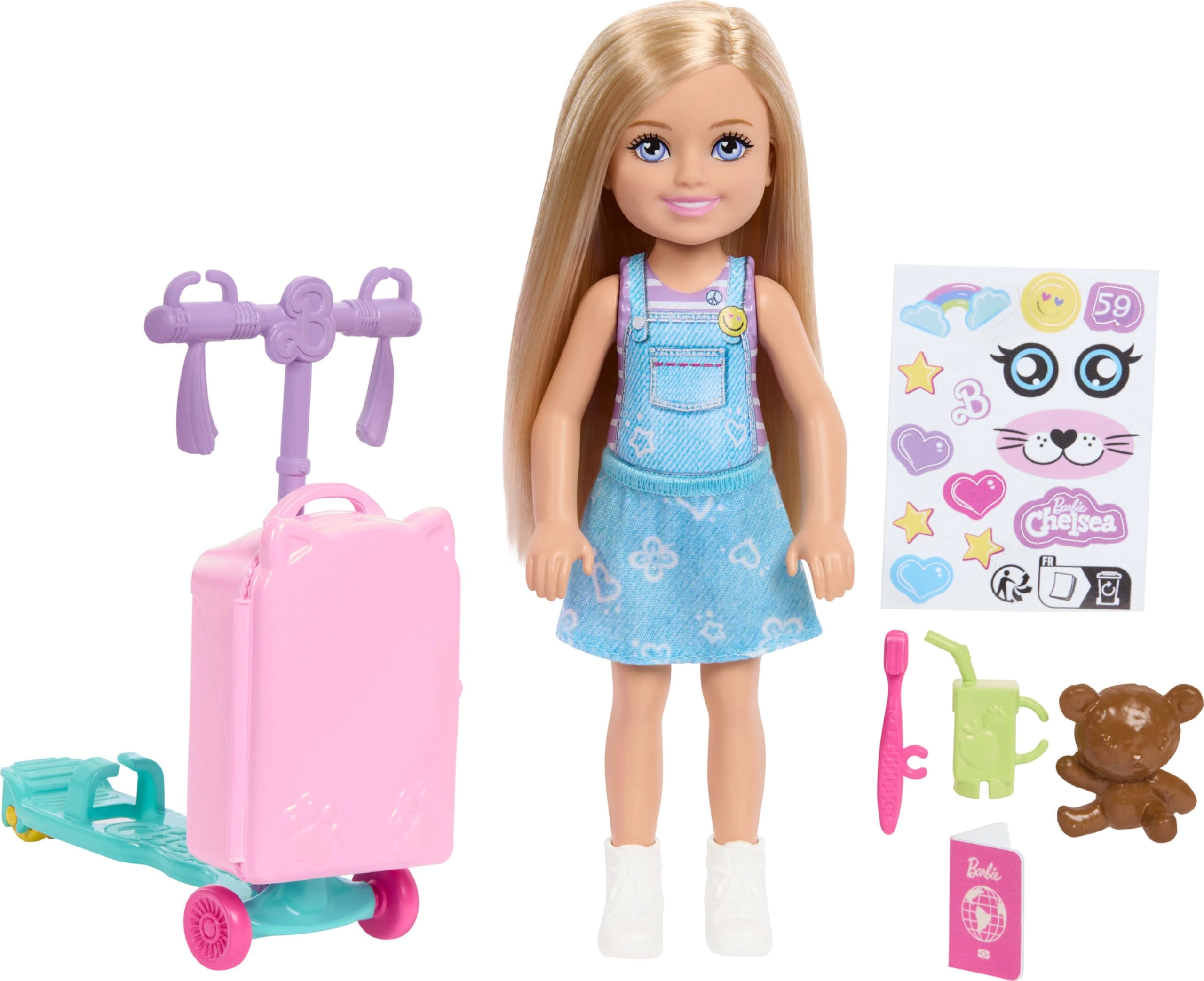 Mattel Chelsea Doll - Limitless Adventure Blonde Wheeled Scooter with Suitcase Ages 3+