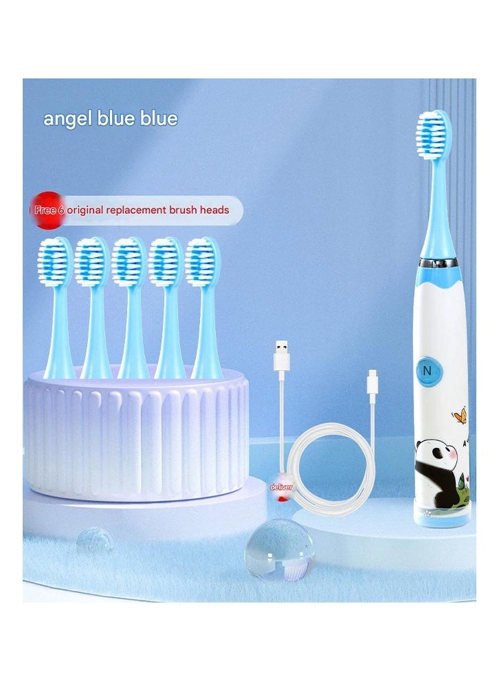 Ultrasonic Electric Children's Toothbrush - Super Soft Waterproof USB Charging 6 Heads