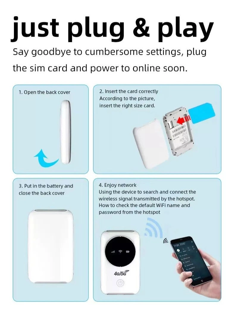 Portable Mobile WiFi - 4G LTE SIM Card Slot Lightweight