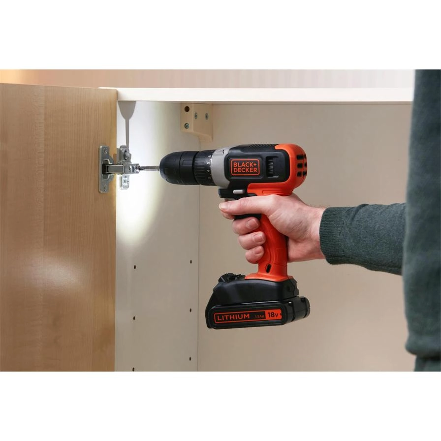 Cordless Power Drill + Battery - 1.5 Ampere-hour 18 V + Tool Set