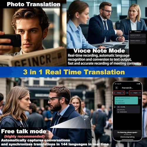 Ai Translation Smart Glasses - 100+ Languages Bluetooth
