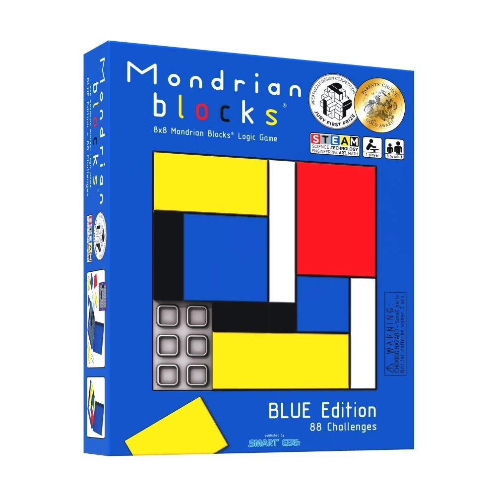 Mondrian Blocks Brain Teaser STEM Puzzle Game - Blue 11 blocks