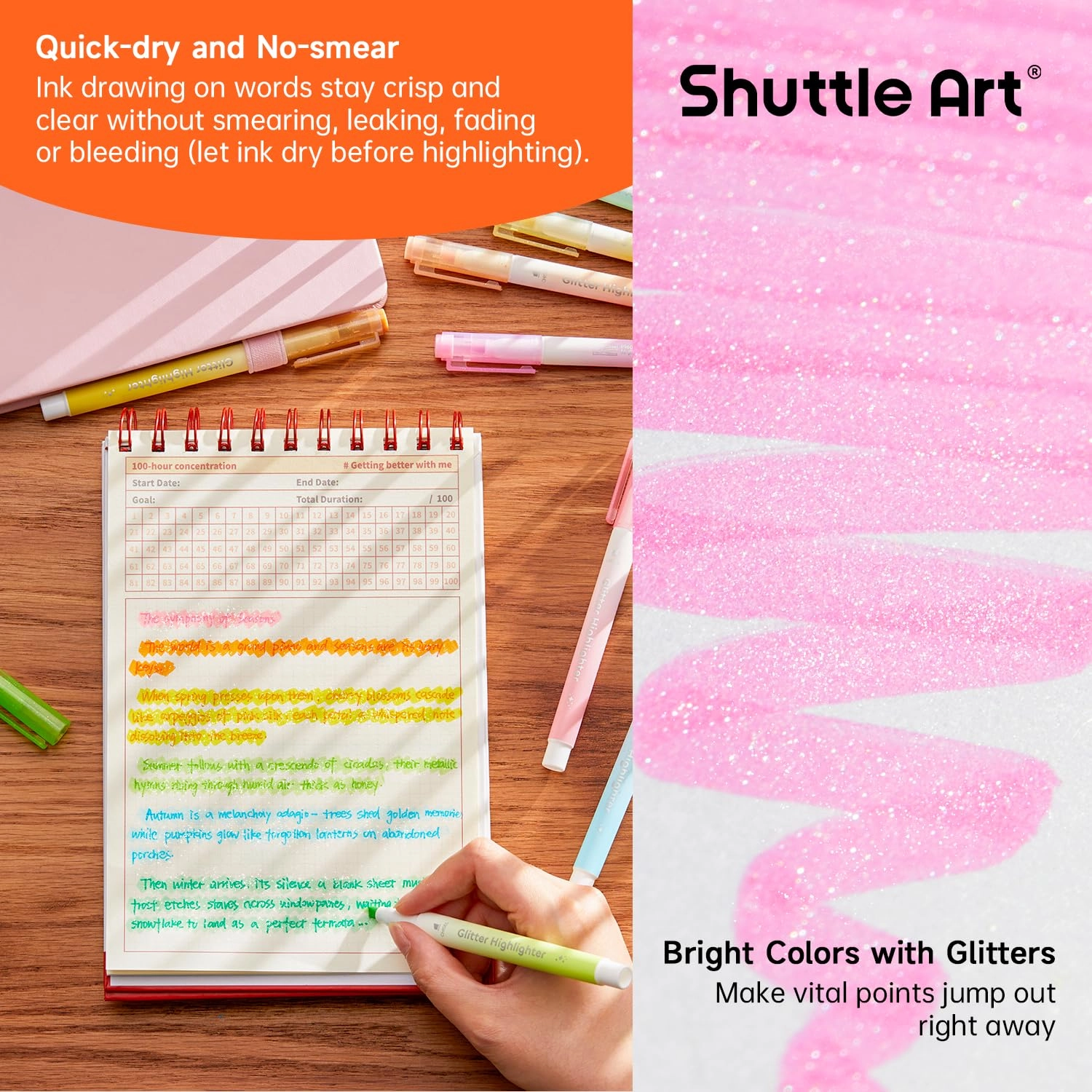 Glitter Highlighters - 10 Sparkle Colours Chisel Tip