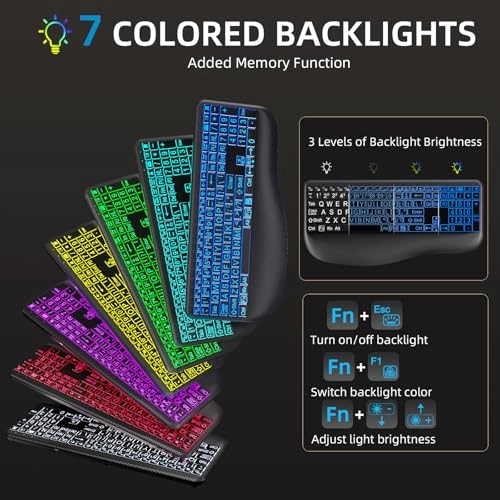 Large Print Backlit Wireless Keyboard - Wireless