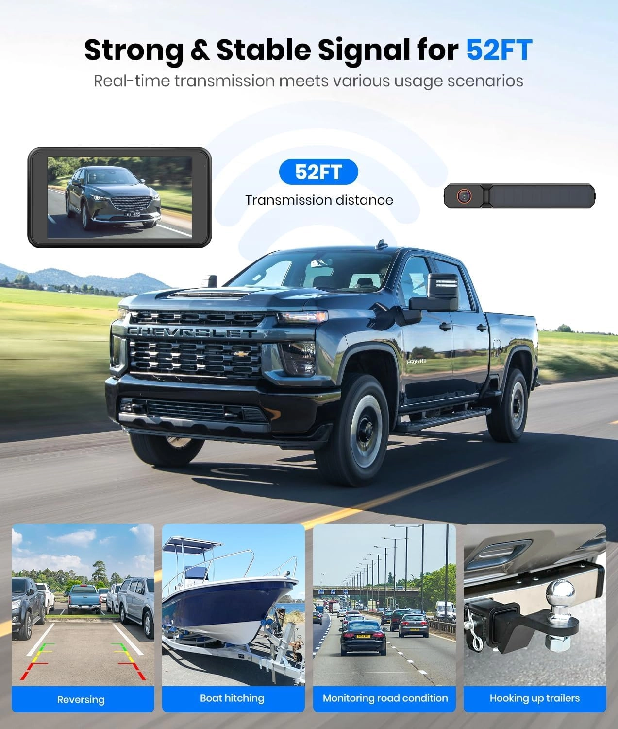 Magnetic Solar Wireless Backup Camera - Night Vision Wireless 1080P