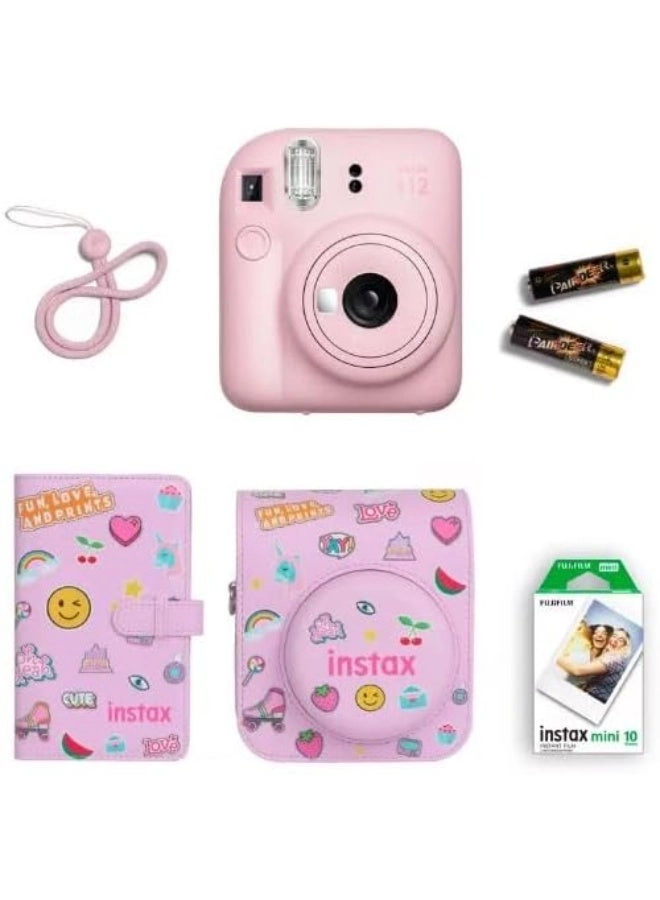 Instax Mini 12 - Blossom Pink + Protective Case + Mini Film - 10 Shots + Album + Batteries + Hand Strap