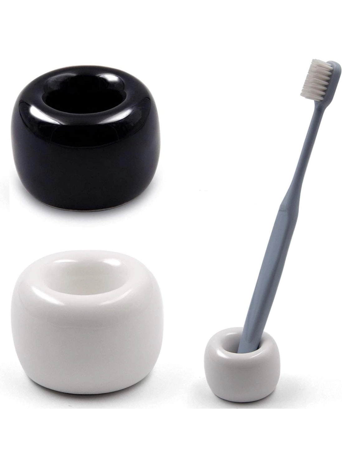 HOMESTAR Ceramic Toothbrush Holder - 2-piece White+Black