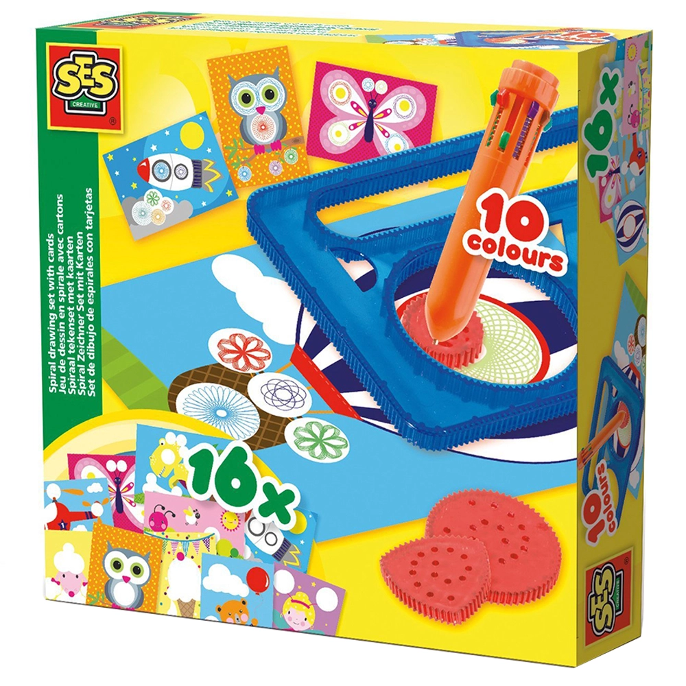 SES Creative Spiral Drawing Set - pen with 10 different colours several wheels of different sizes and shapes