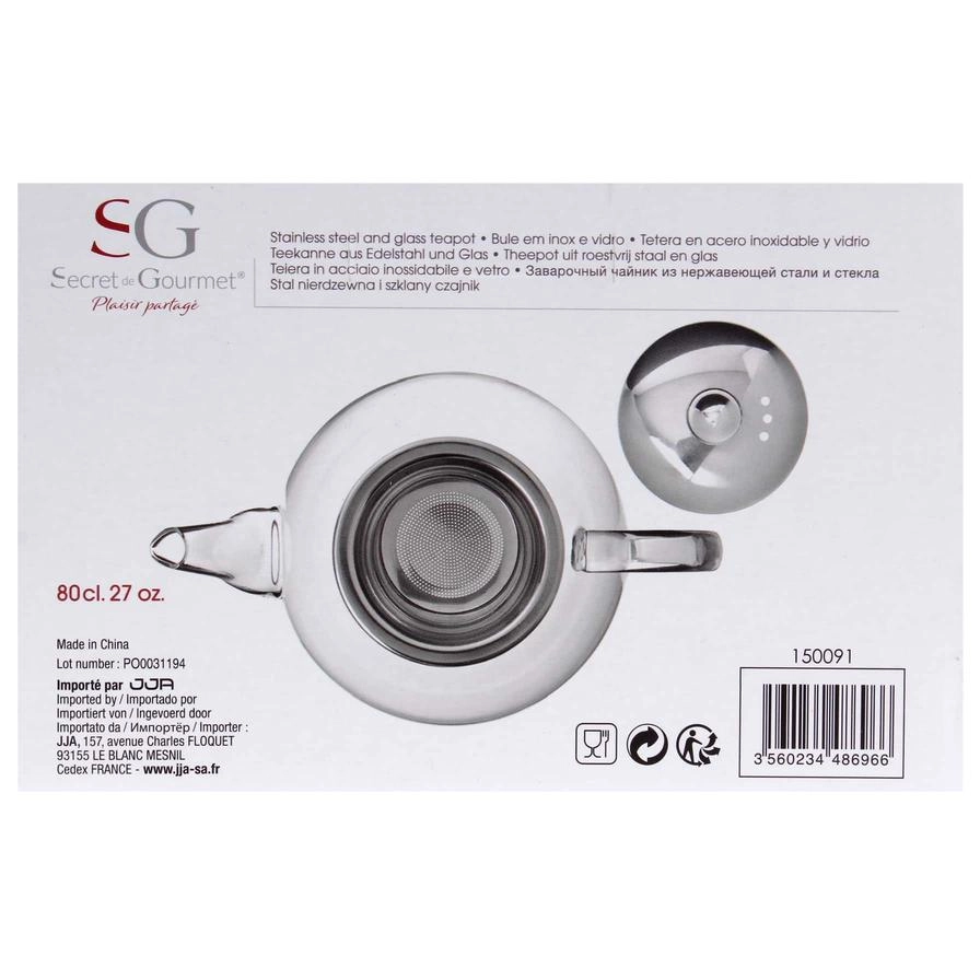 SG Glass Teapot - glass & stainless steel 800 milliliter