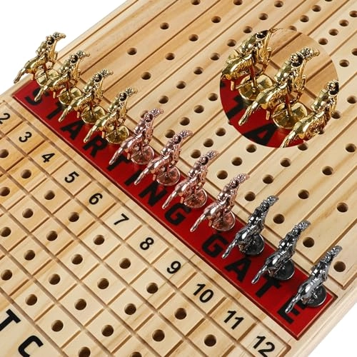 Horse Racing Board - 11 Metal Horses Pine Wood