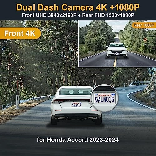 4K Front and 1080P Rear 2160 X 1080 for 2023 2024 2025 Honda Accord