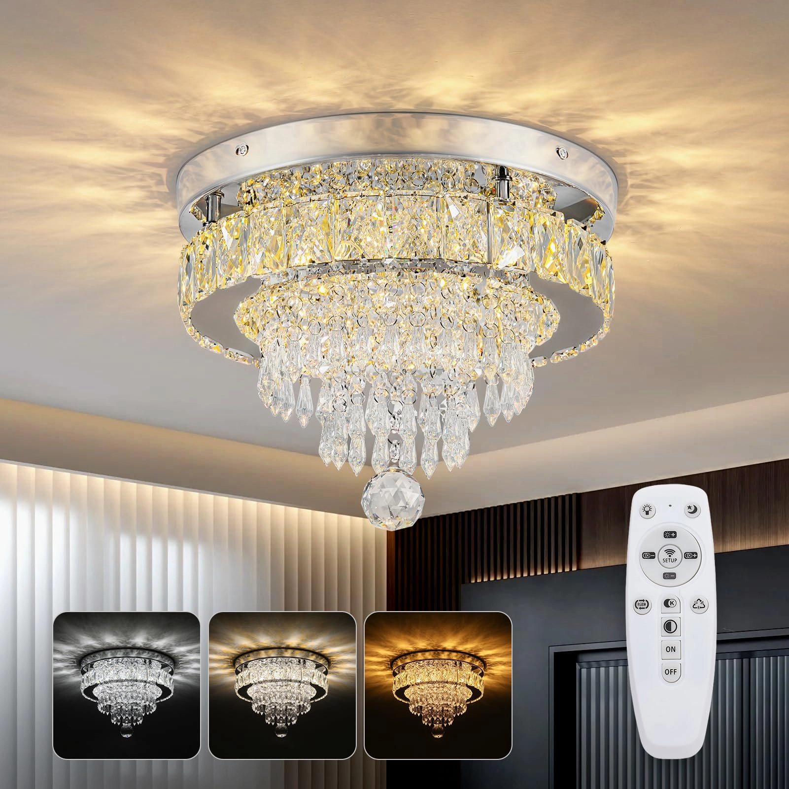 Crystal Ceiling Light - 3000k-6000k Dimmable