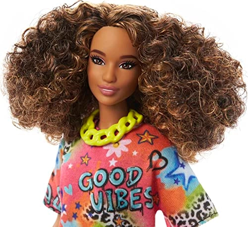 Barbie Fashionistas #201 - Athletic Body Curly Brown Hair Graffiti Dress Ages 3+