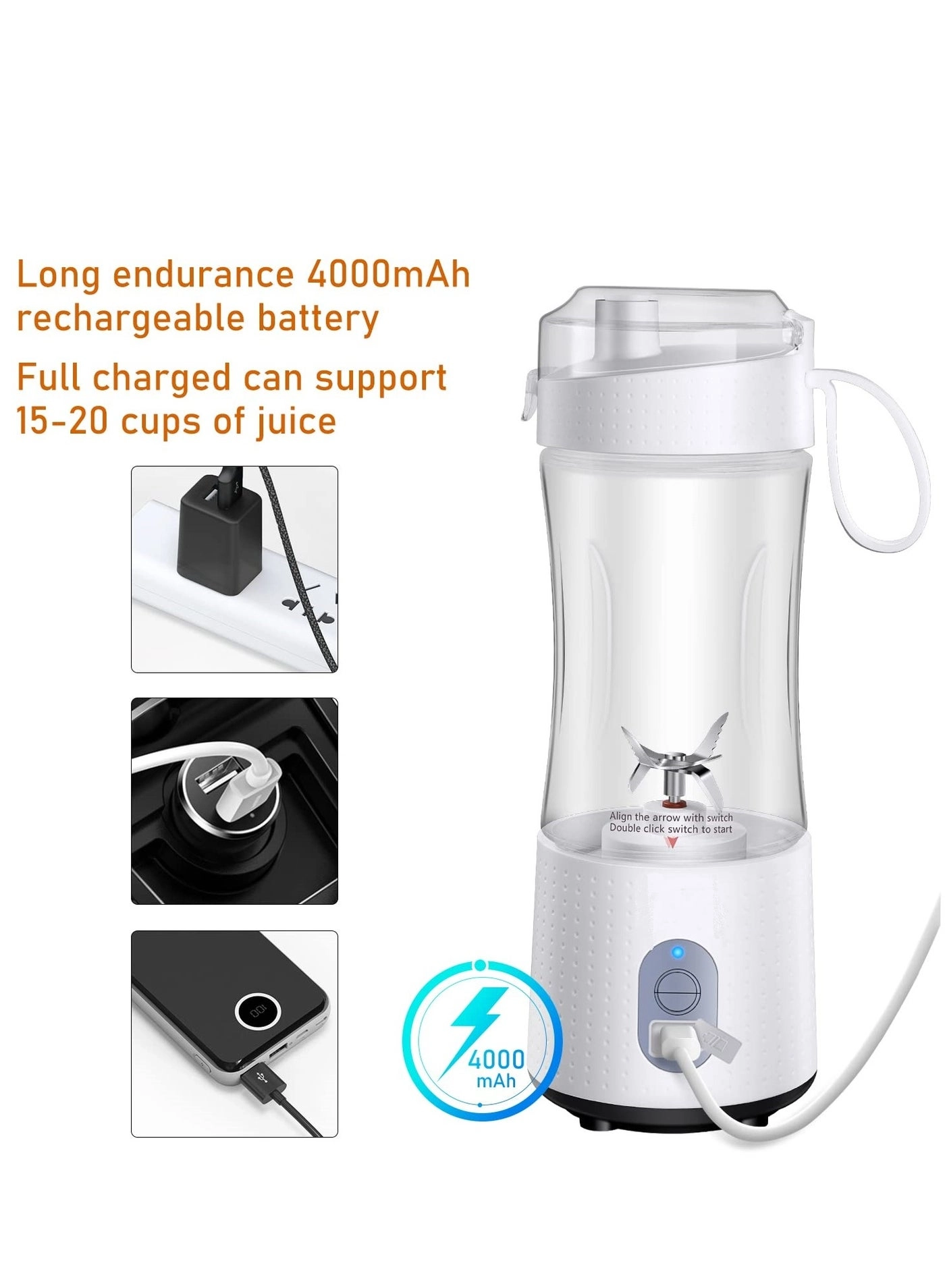 Portable Blender Smoothie Maker - Rechargeable Leakproof Lid Sip Spout