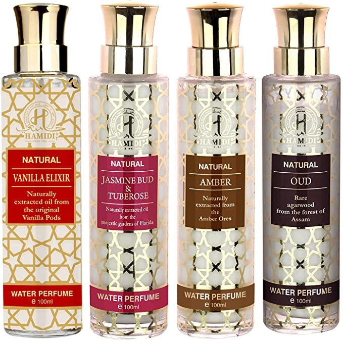 Sterling Perfumes Natural Vanilla Elixir - 100ml + Natural Oud - 100ml + Natural Jasmine - 100ml + Natural Amber - 100ml