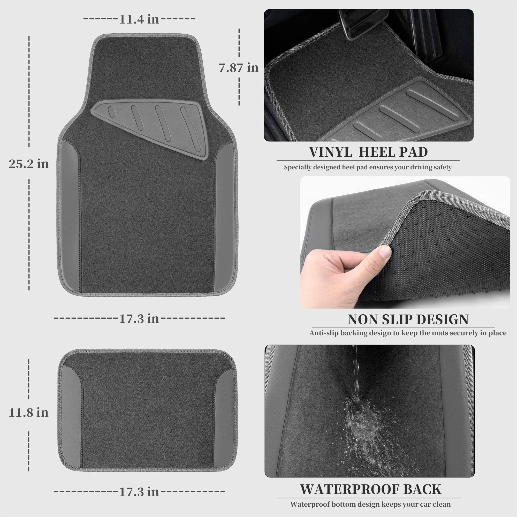 Universal Fit Car Floor Mats - Set of 4pcs Black and Burgundy