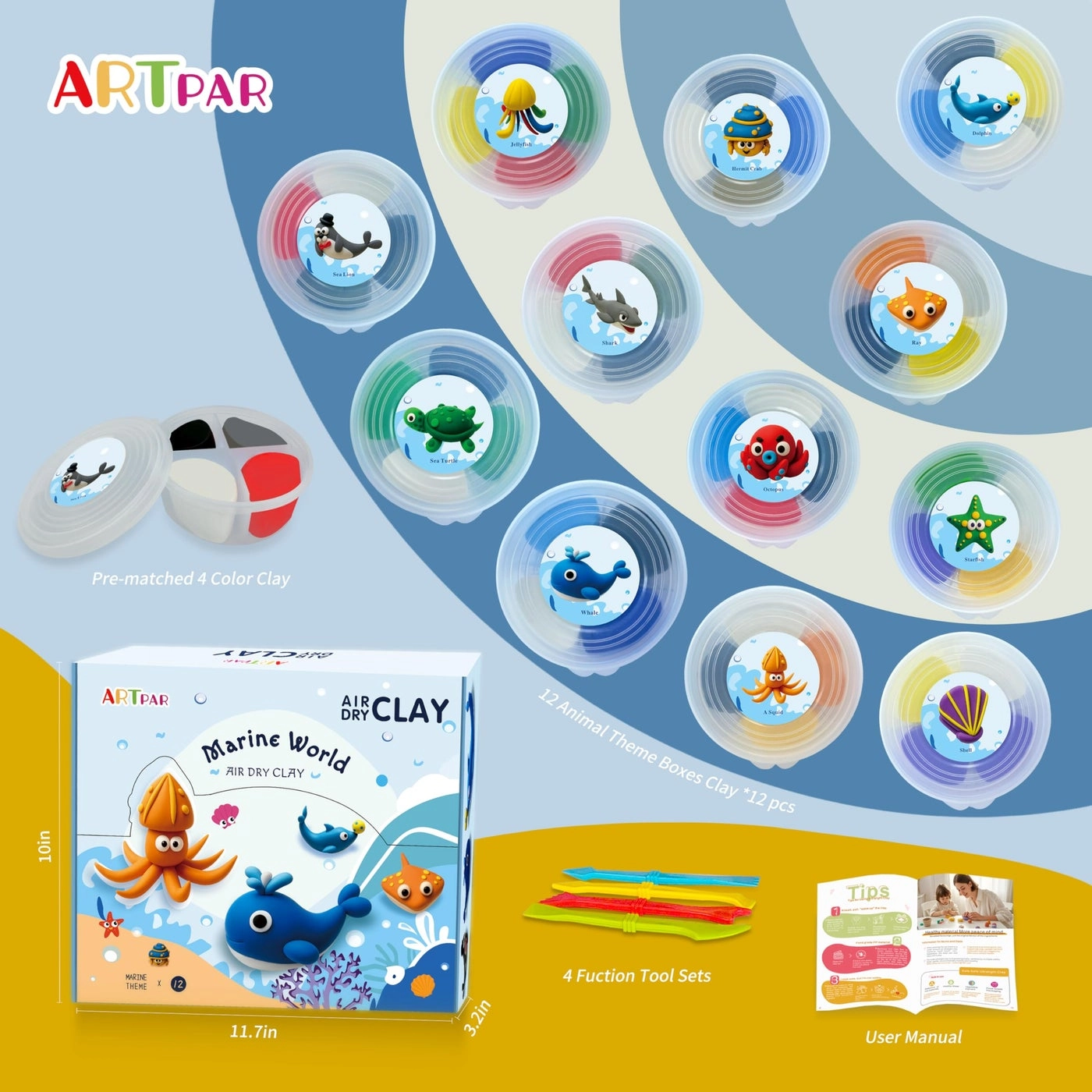 Air-Dry Clay Kit - Non-Sticky Ultra-Light 12pcs.