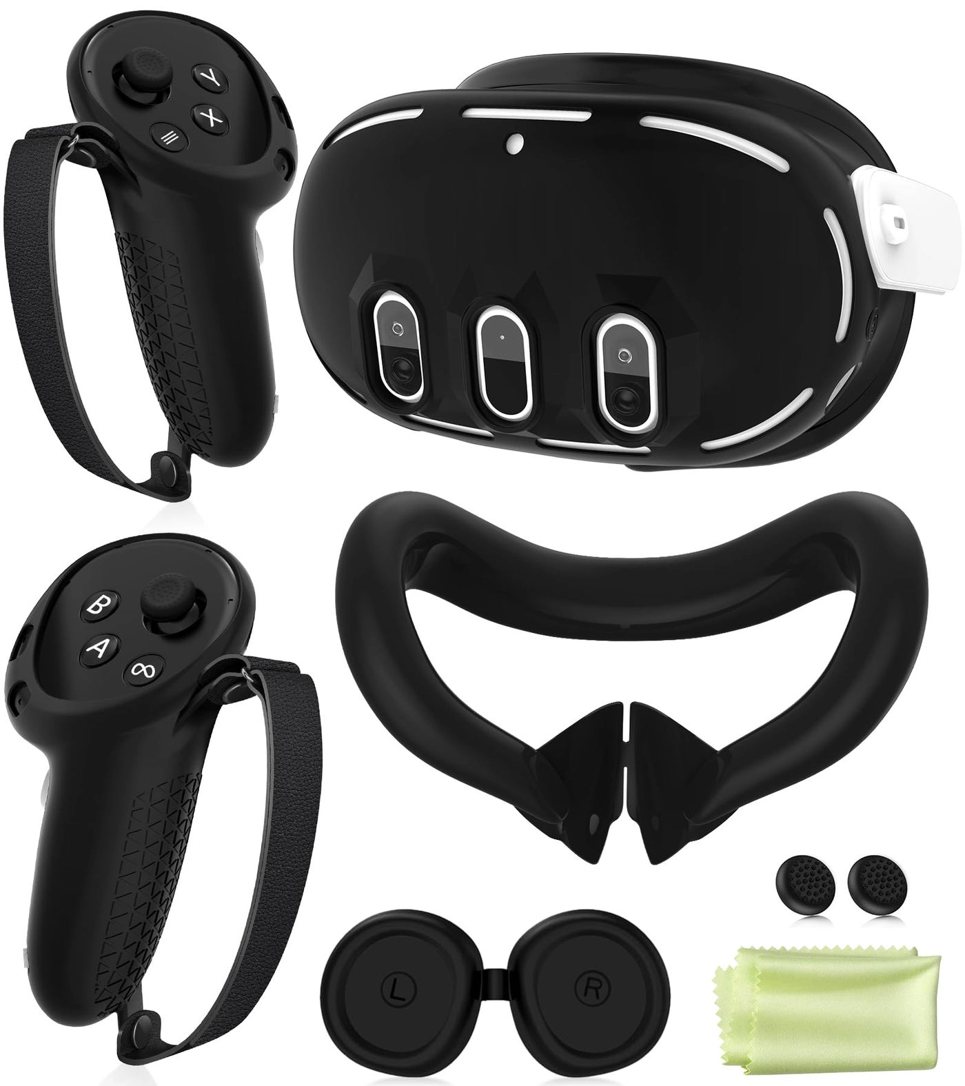 Controller Grips + Headset Shell Cover + Stick Cap + Face Cover + Lens Cover + Lens Cleaning Cloths