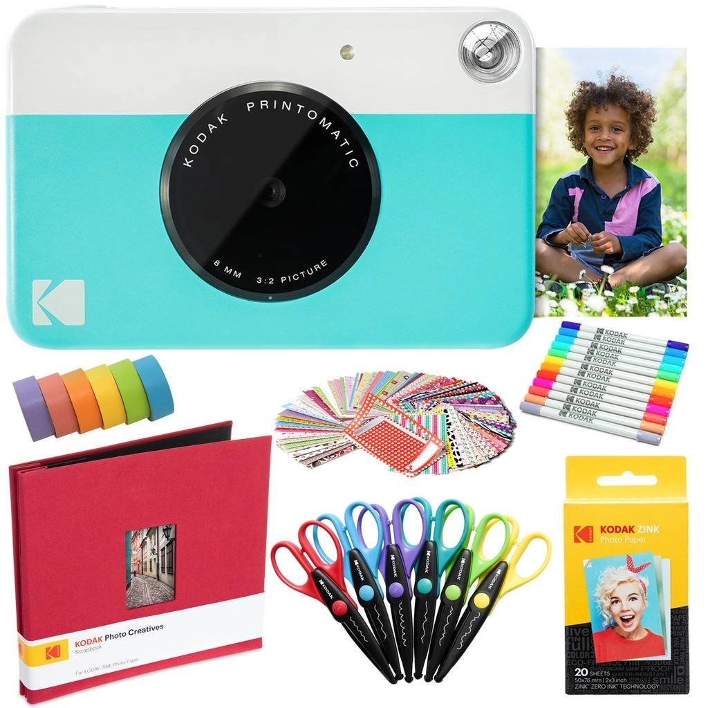 Printomatic - Blue + Zink Paper - 20 Sheets + Case + Sticker Sets - 7 + Markers + Photo Album