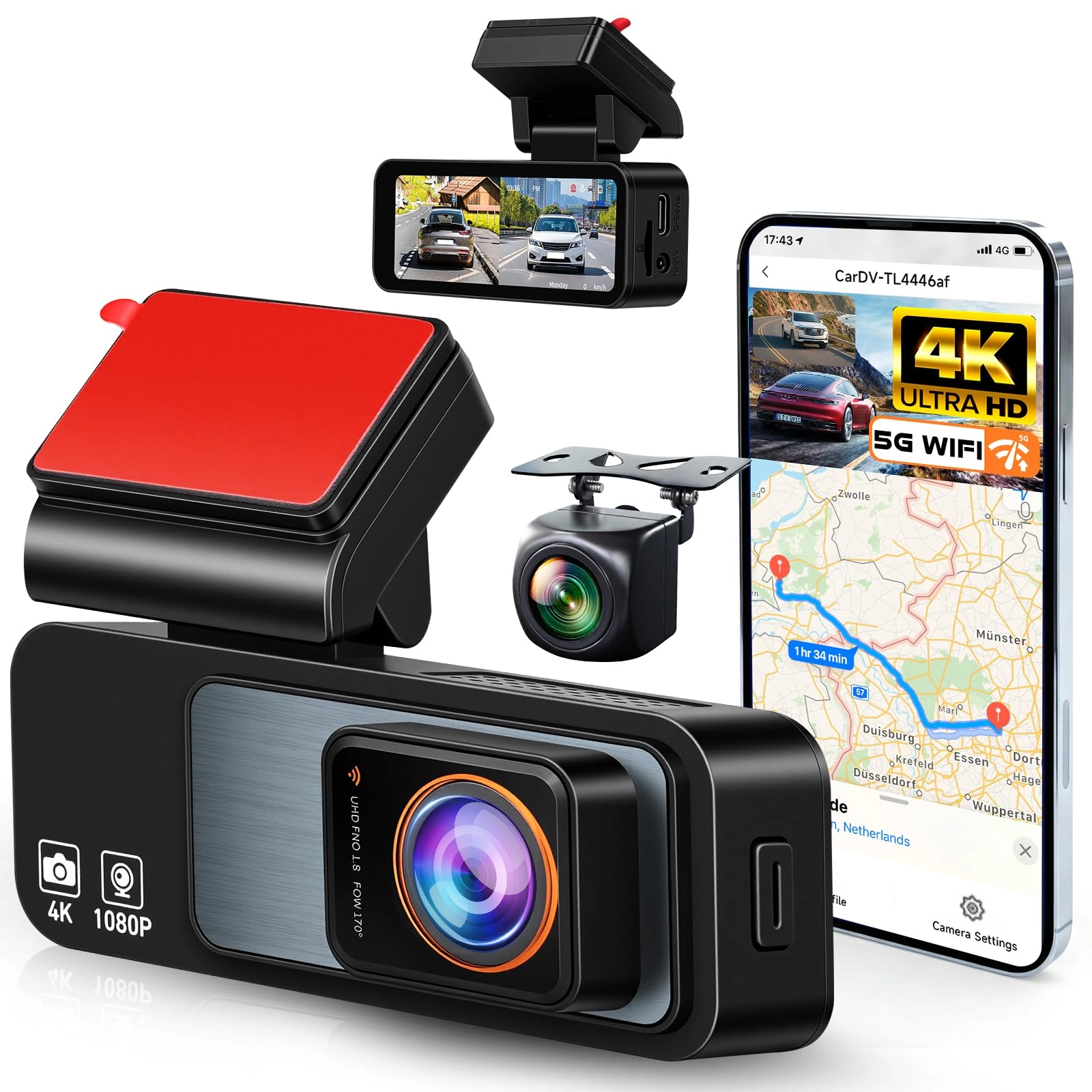 VECHTEL Wi-Fi Car Dashcam - 4K