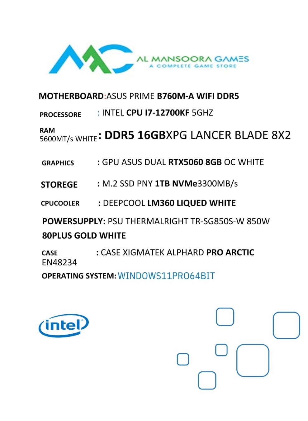 Gaming PC - Intel i7-12700KF 16GB 1TB