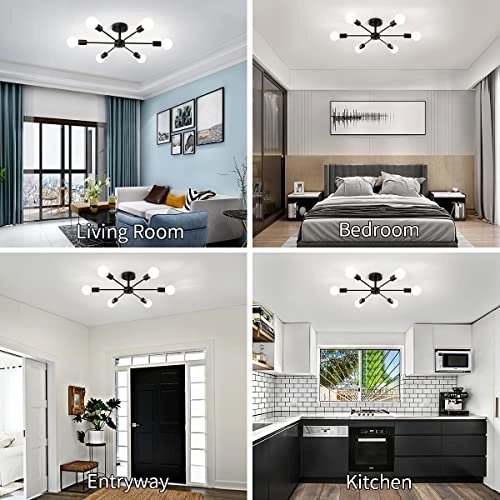 Modern Metal Chandelier - 6-Light Black