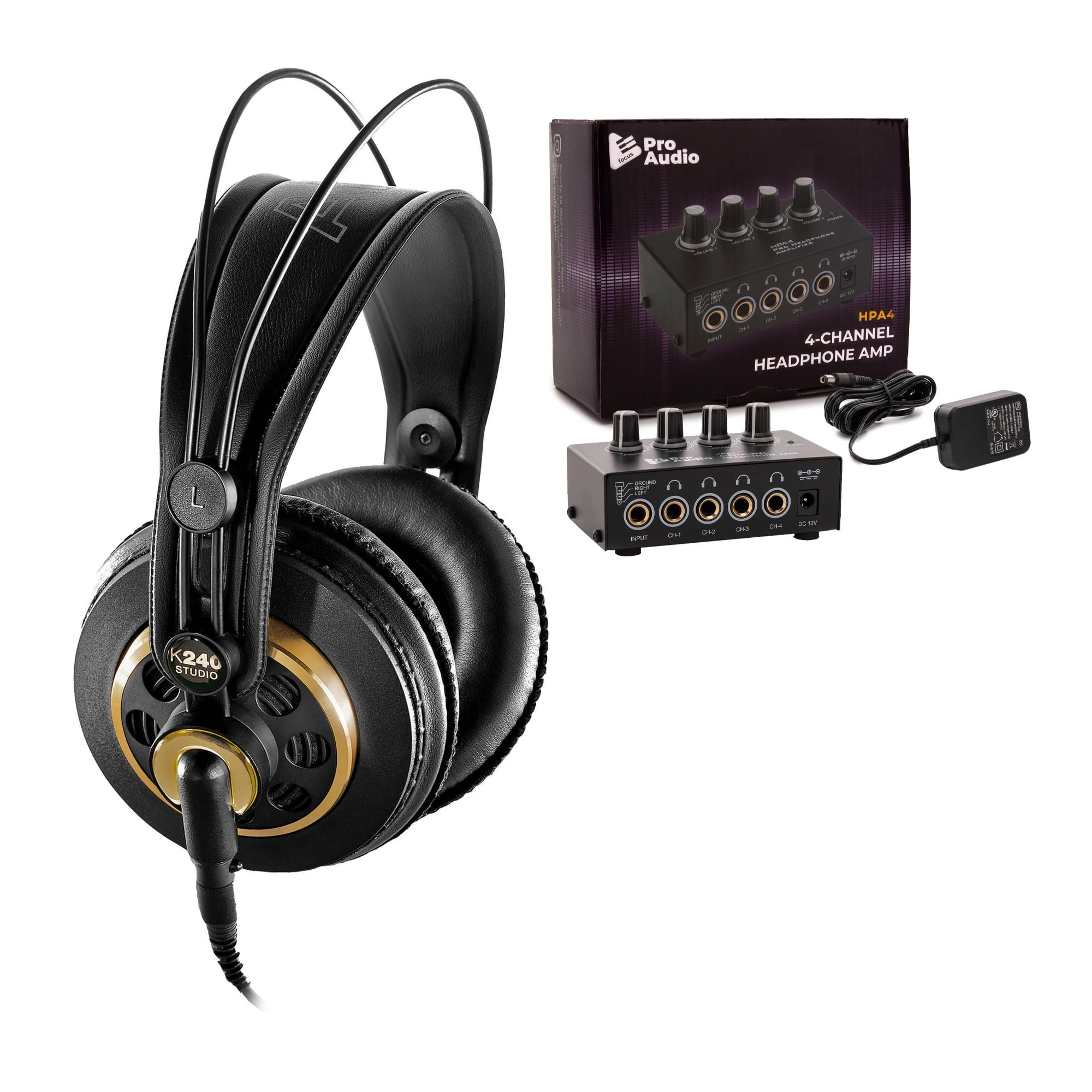 AKG K240 - Wired Headphone + Compact 4-Channel Stereo Headphone Amplifier