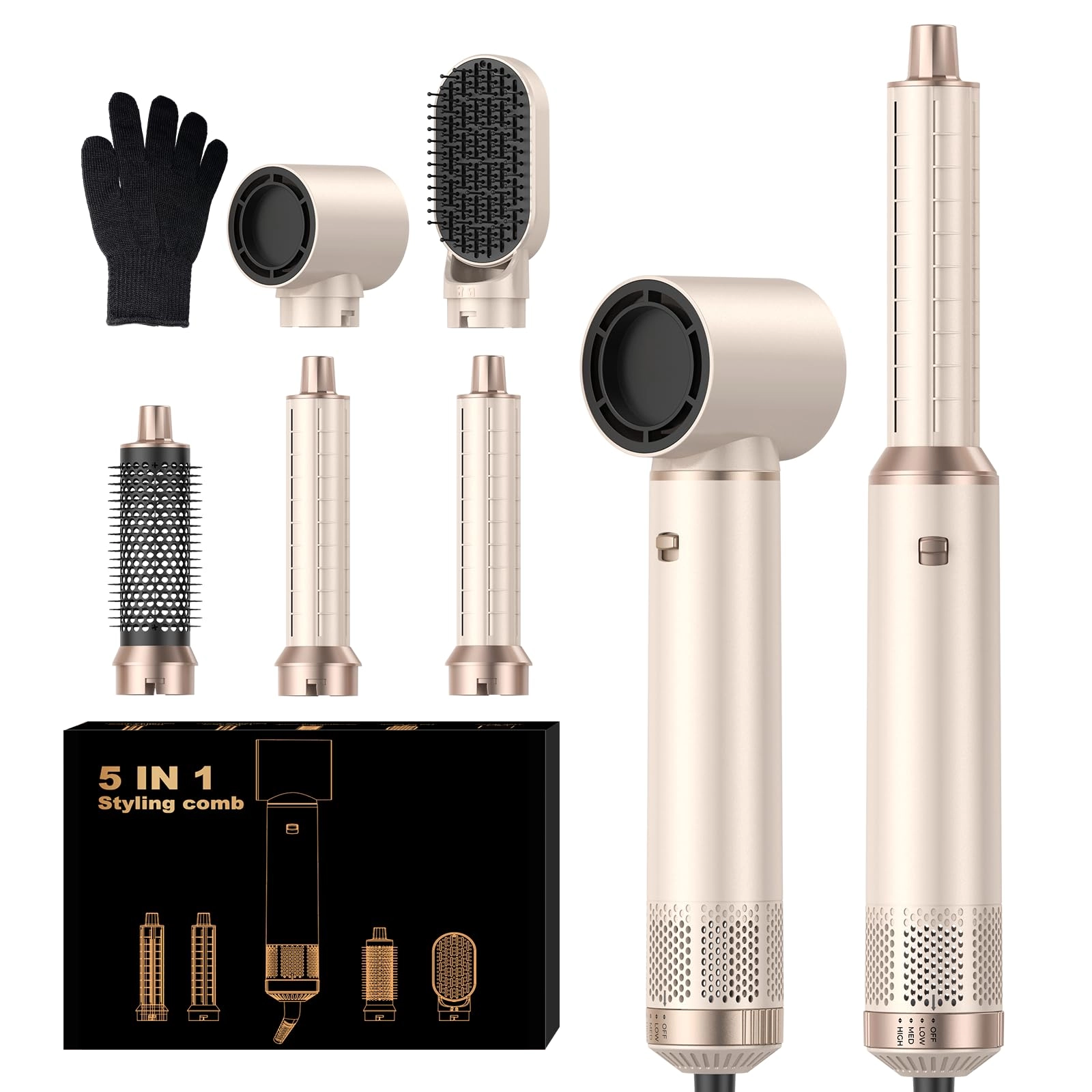 5 in 1 Blow Dryer Brush - Green Gold 800 watts