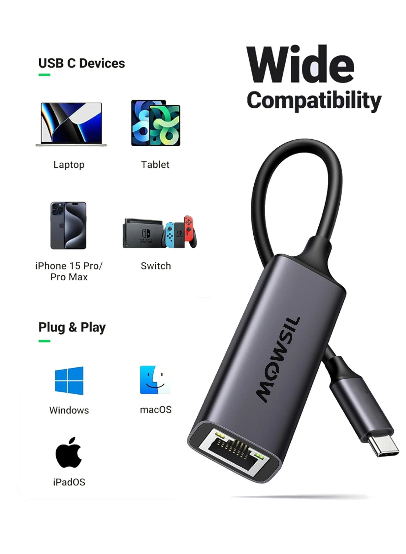 USB C to Ethernet Adapter - Gigabit Thunderbolt 3