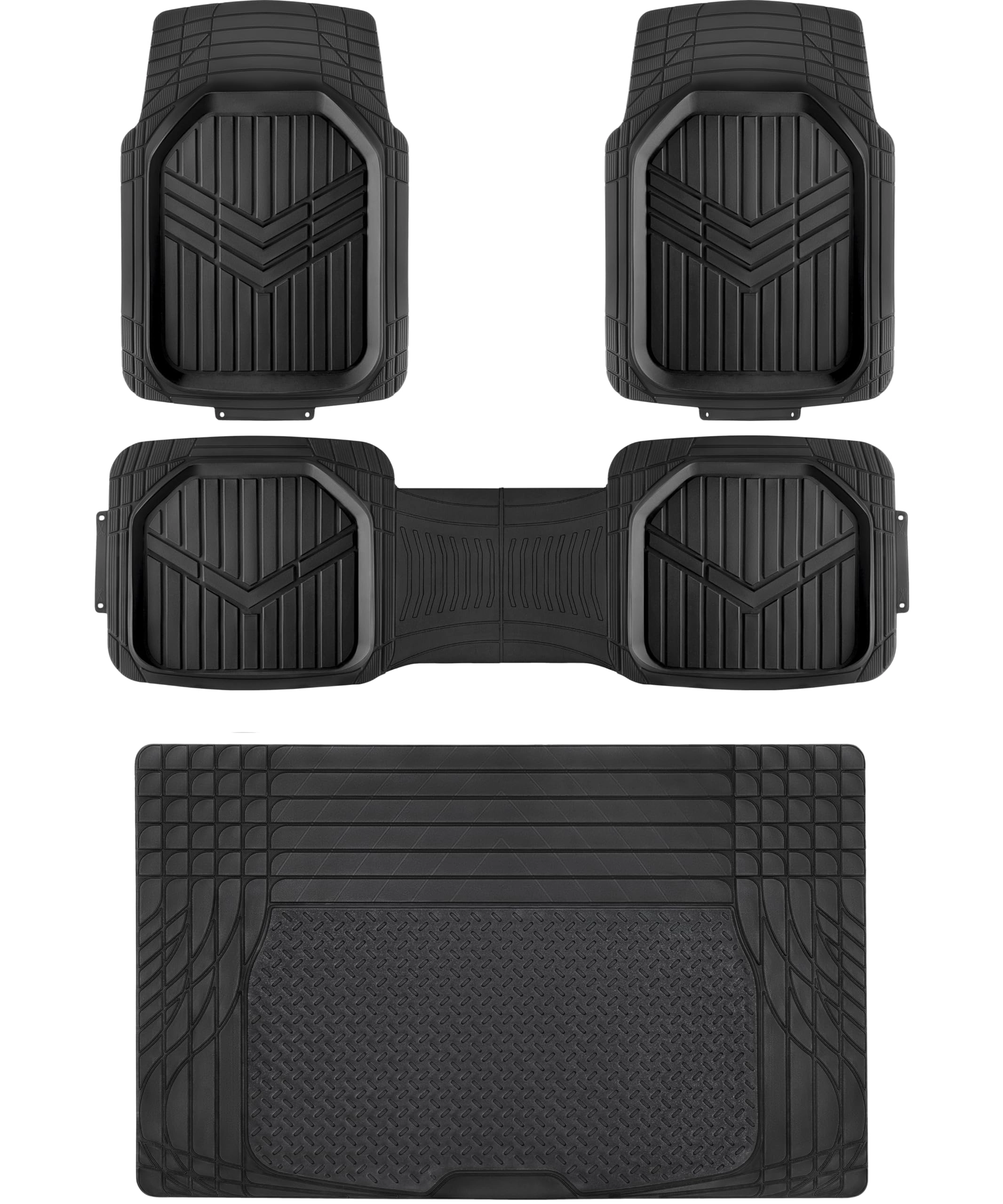 4-Piece Heavy Duty PVC Floor Mats with Cargo Liner - Black Universal Fit