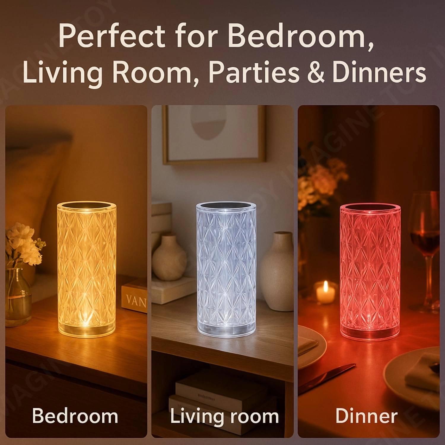 Crystal Diamond LED Table Lamp - 16 Color Changing Touch Remote USB Rechargeable