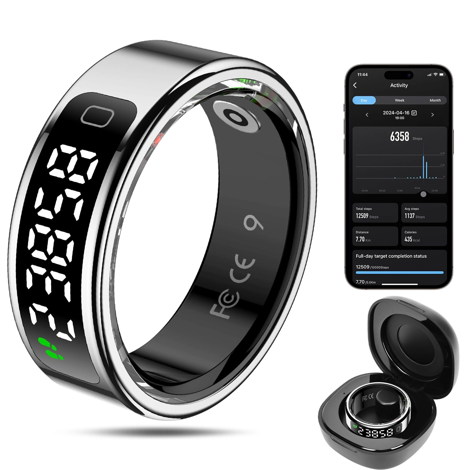 Smart Ring - LED Dispay Screen Heart Rate Sleep Tracker