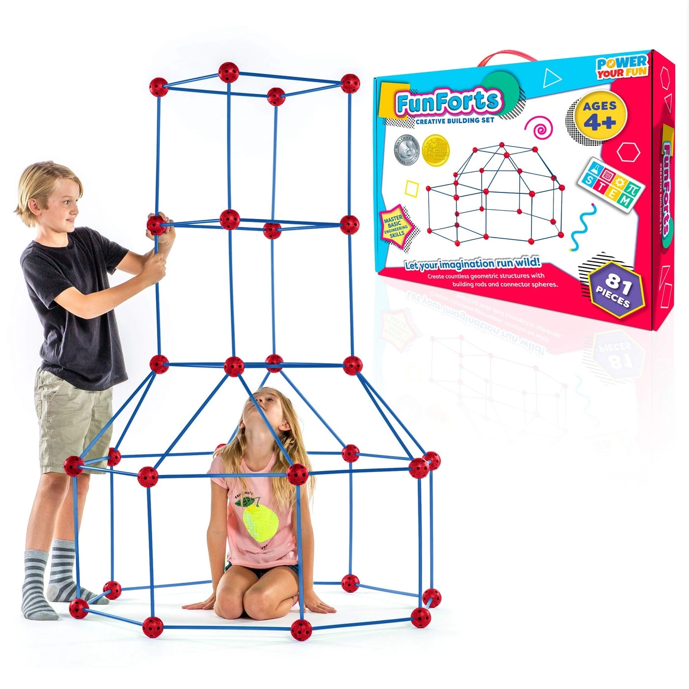 Power Your Fun Fun Forts - 53 Rods 28 Spheres Red Blue